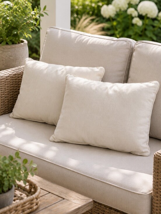 Other - Set Of 2 Ivory Patio Accent Cushions 21x18 Textured Neutral Outdoor Style Pillow